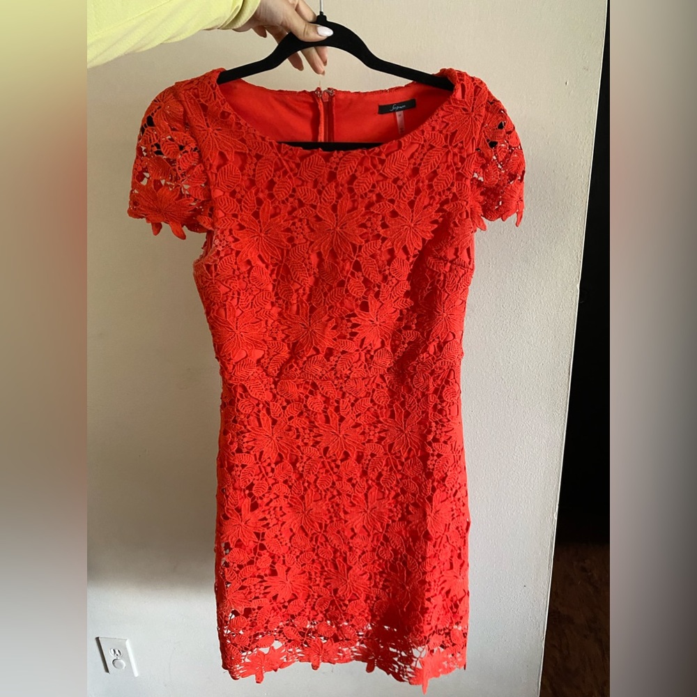 Orange/red wedding guest dress